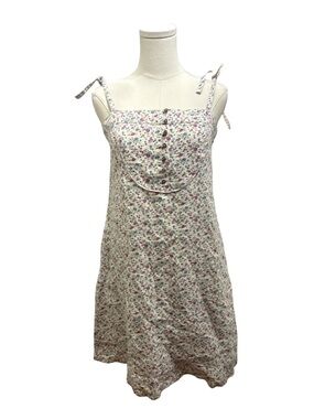 Vintage Mango White Floral Tie-Strap Linen Summer Dress - size 6